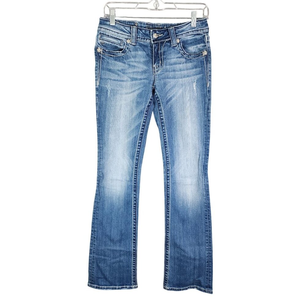 Womens Miss Me Bootcut Blue Denim Jeans Medium Wash Mid Rise Size 28